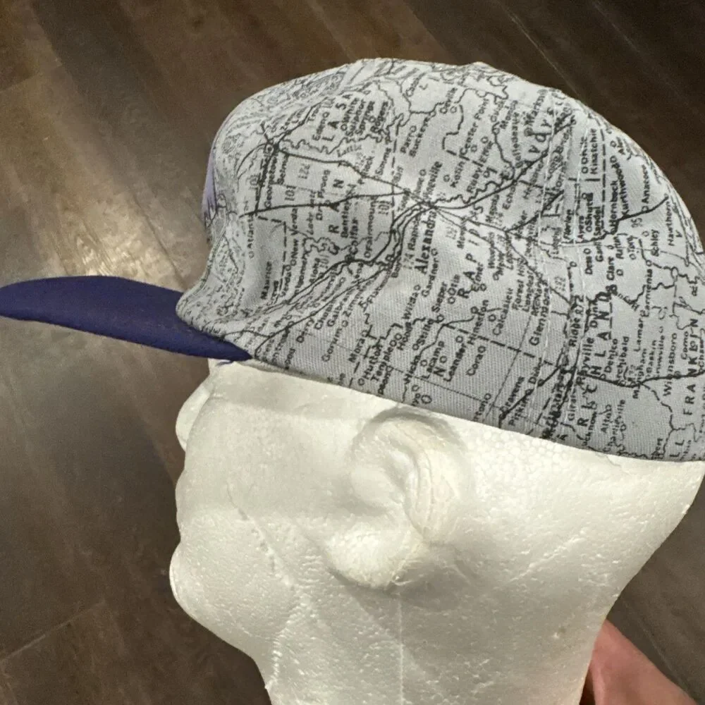 VTG 80s 90s LOUISIANA Road Map All Over Print AOP Snapback Hat Made USA